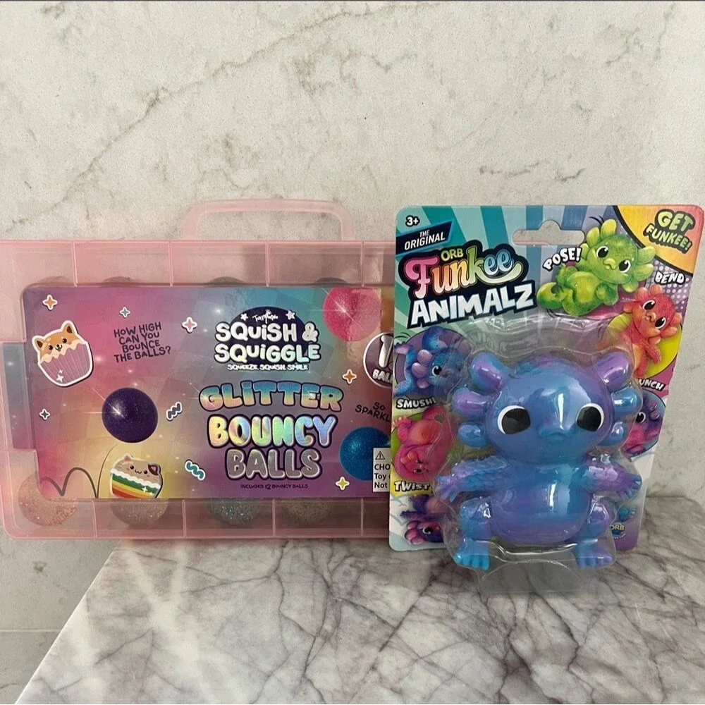 Orb Funkee Axolotl Mega &  Squish & Squiggle Bouncy Balls Bundle